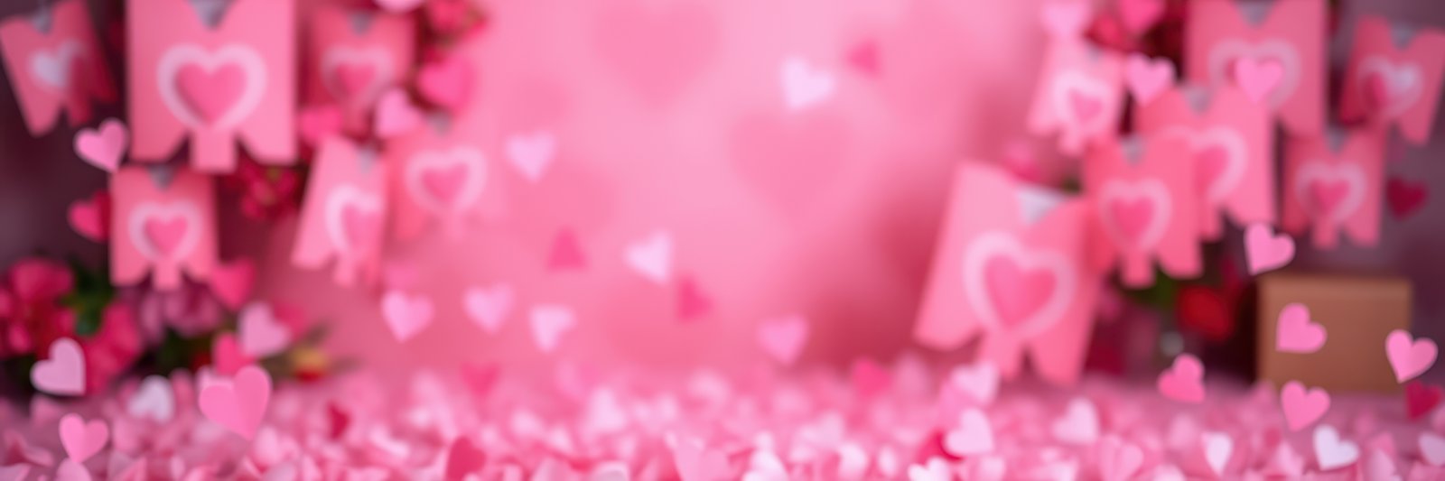 Heart-themed decorations create a festive atmosphere for celebrations and events at a venue in February